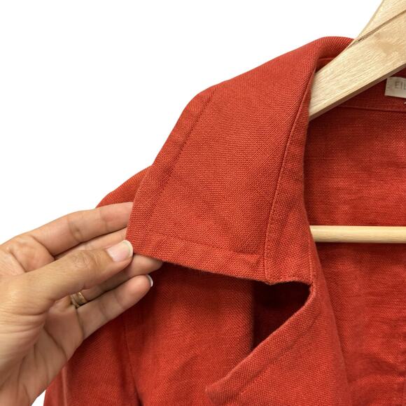 Eileen Fisher Organic Linen Trench Coat Orange Women’s Size PP (2P/4P)‎ - Picture 7 of 13